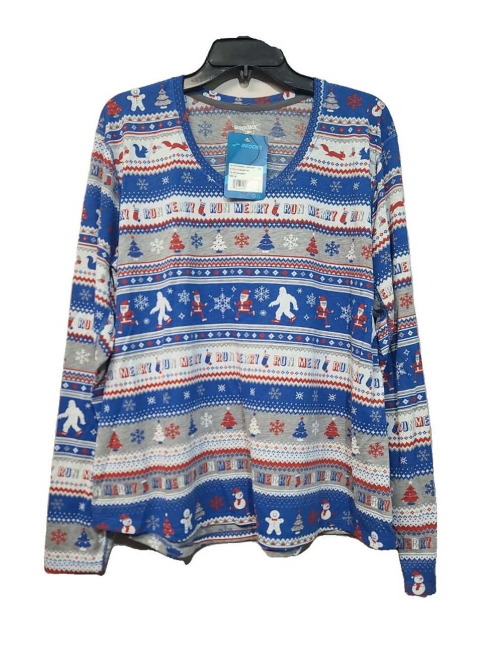 Brooks Women's Distance "Run Merry" Holiday Long Sleeve Shirt XXL NWT